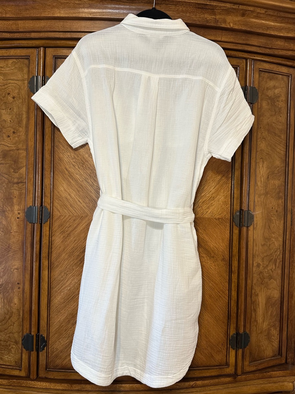 Weatherproof Vintage Cotton Gauze Shirt Dress Cream Belted Button Front Pockets - Picture 4 of 11